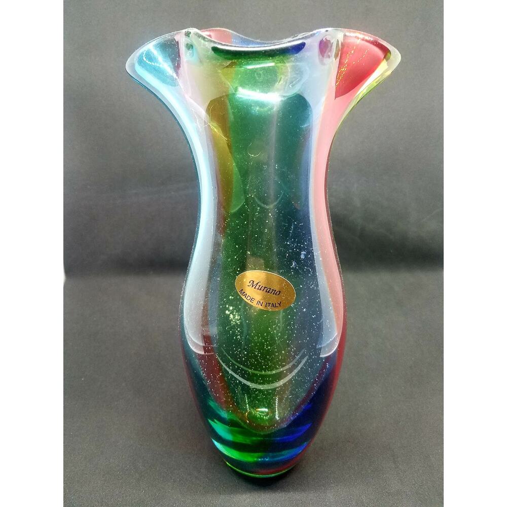 Vintage Italian Murano Art Glass Vase with Rainbow Sommerso Multicolor Statement